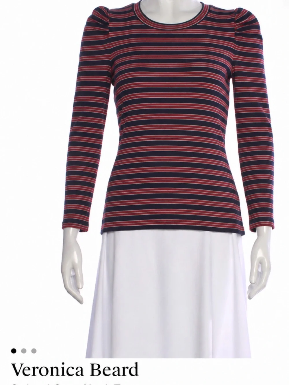 Veronica Beard Red and Navy Striped Top with Dark Blue Ruffled Mini Skirt